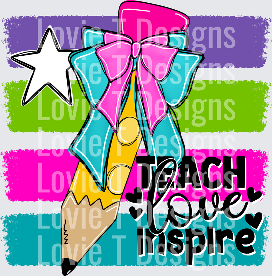 Teach Love Inspire Pencil Bow Star Teacher