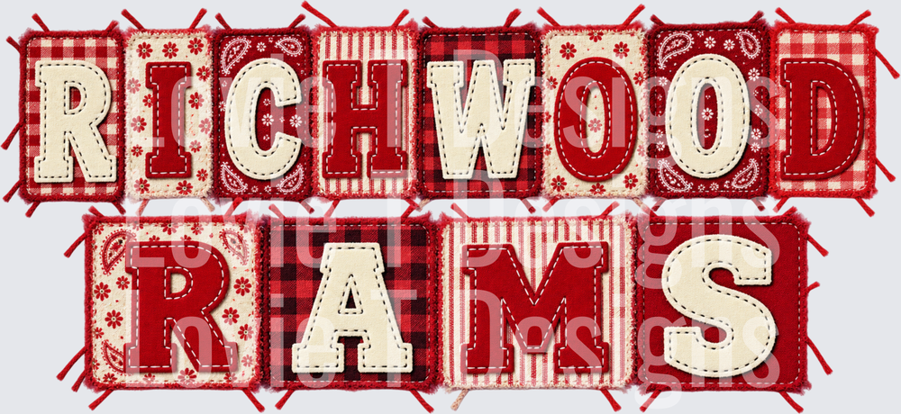 Richwood Rams - Red and Cream Patchwork Varsity Lettering