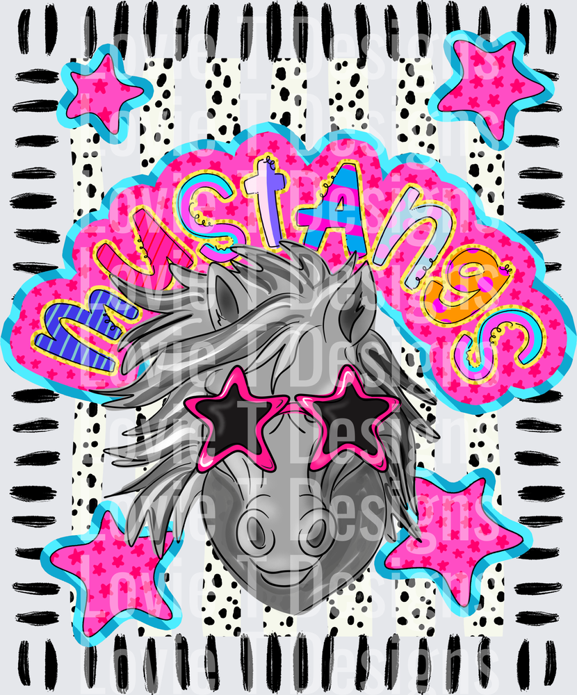 Doodle Star Sunglasses Mustang Grey mascot DTF transfer design
