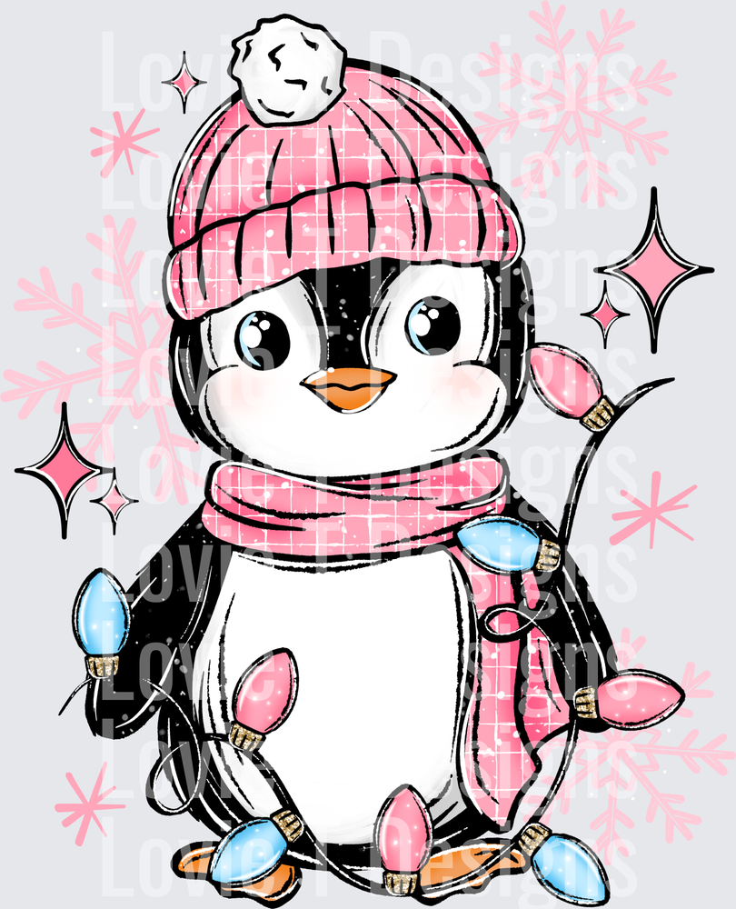 Pink Winter Penguin DTF transfer design