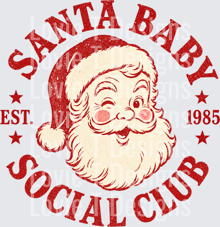 Santa Baby Social Club retro Christmas DTF transfer design