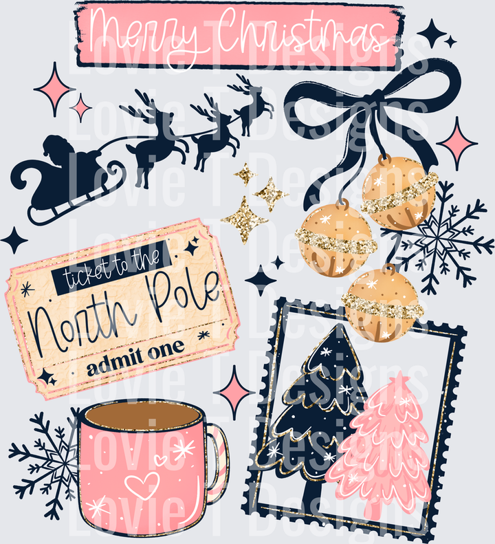 Pink Ticket to the North Pole DTF transfer design
