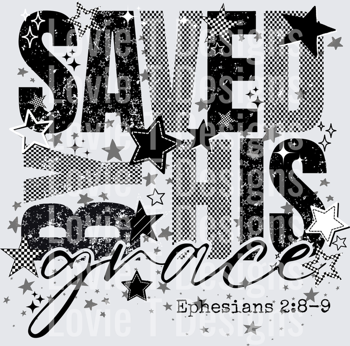 SAVED BY GRACE STARS AND CHECKERED GRUNGE