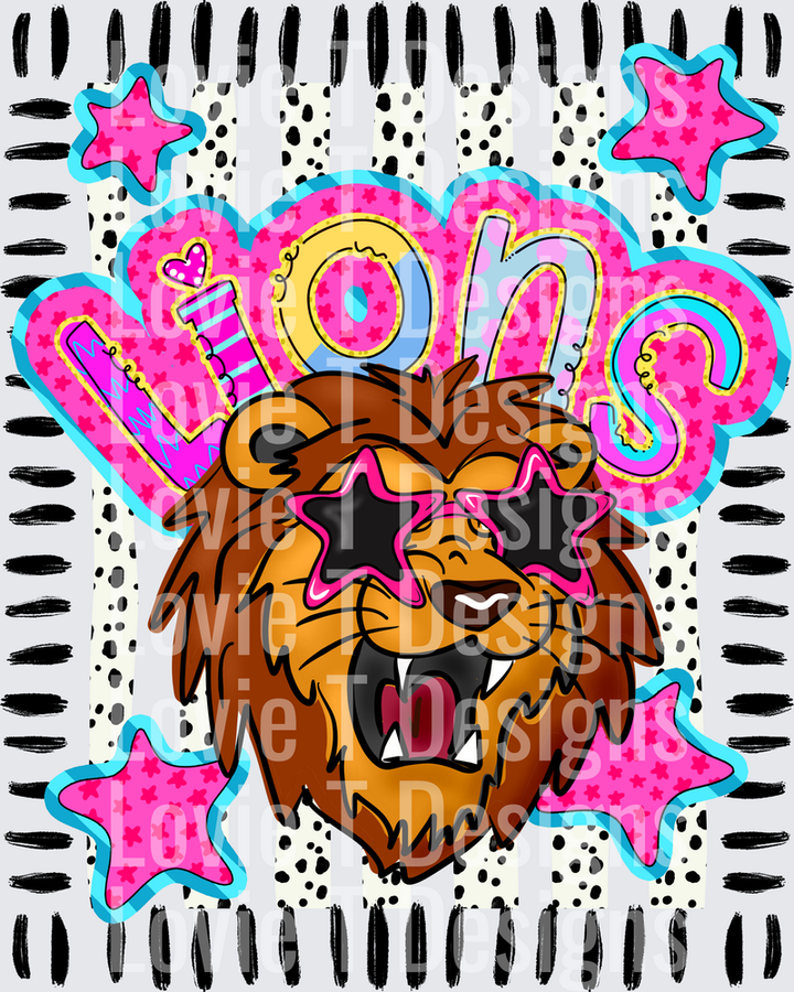 DOODLE STAR SUNGLASSES LION mascot DTF transfer design