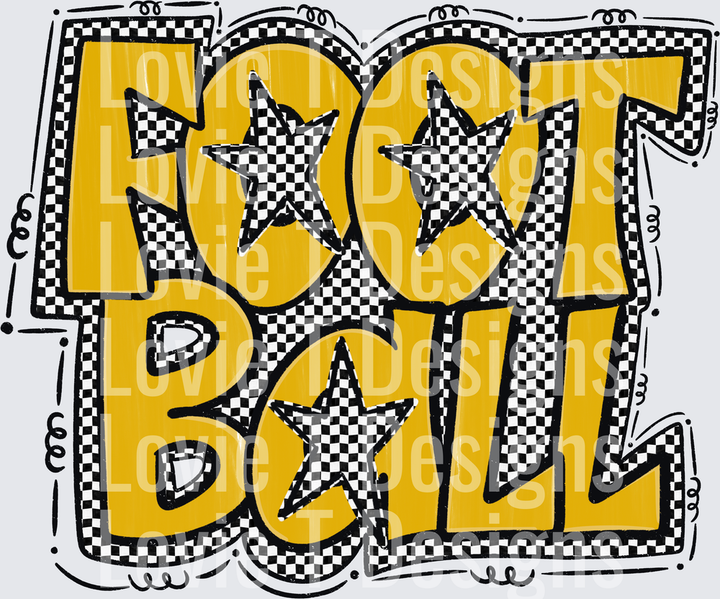 Preppy Star Football Bold Gold Checkered Typography With Stars Football football DTF transfer design