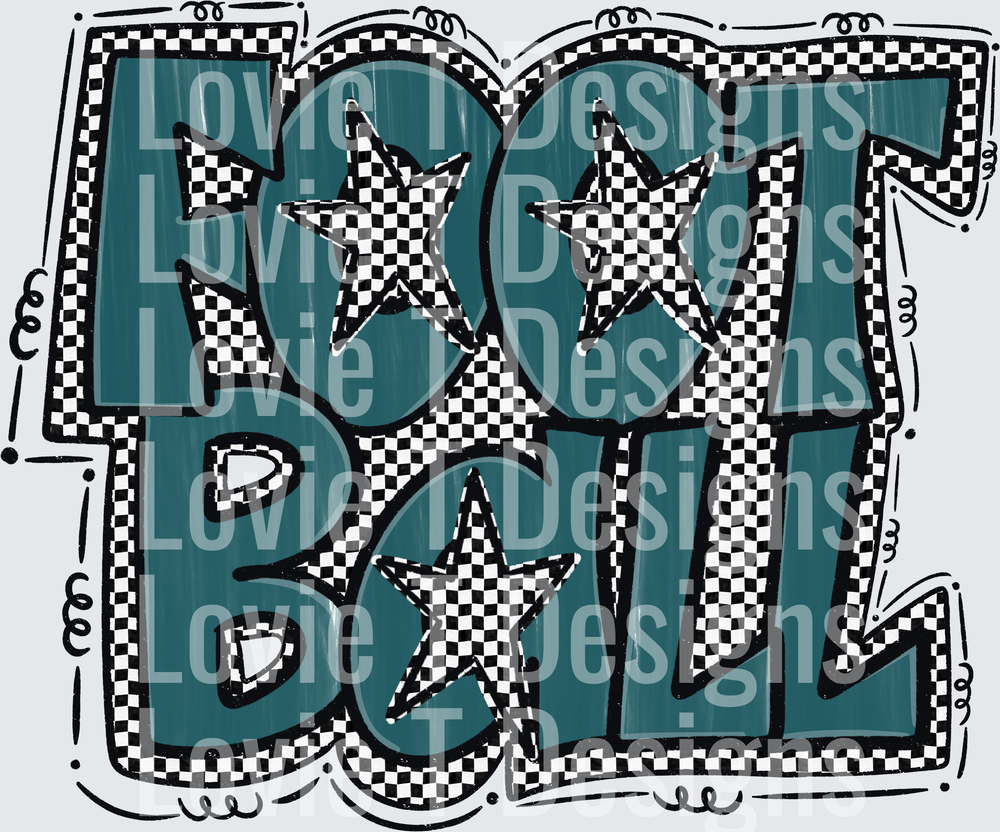 Preppy Star Football Teal Checkered Bold Graffiti Letter Design with Stars