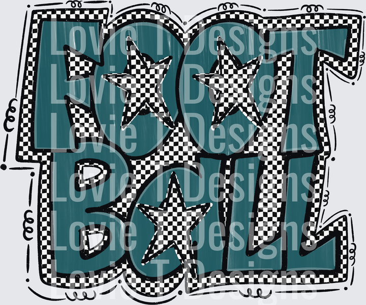 Preppy Star Football Teal Checkered Bold Graffiti Letter Design With Stars football DTF transfer design