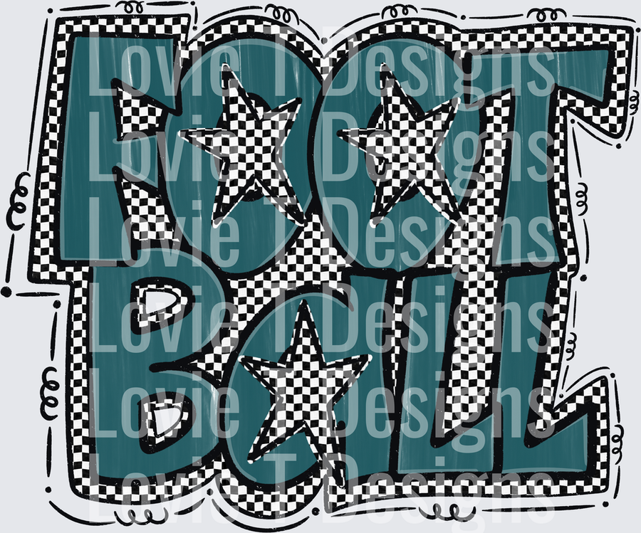 Preppy Star Football Teal Checkered Bold Graffiti Letter Design with Stars