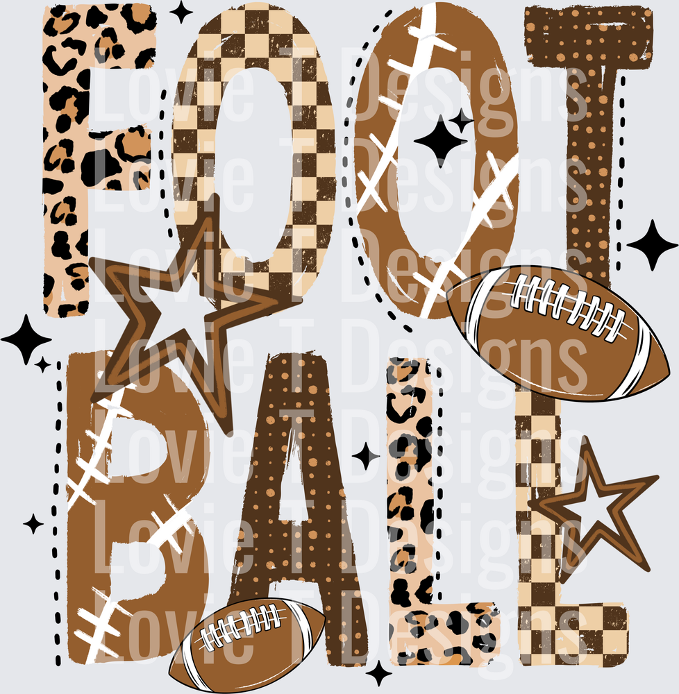 Football Leopard & Checker Letters DTF transfer design