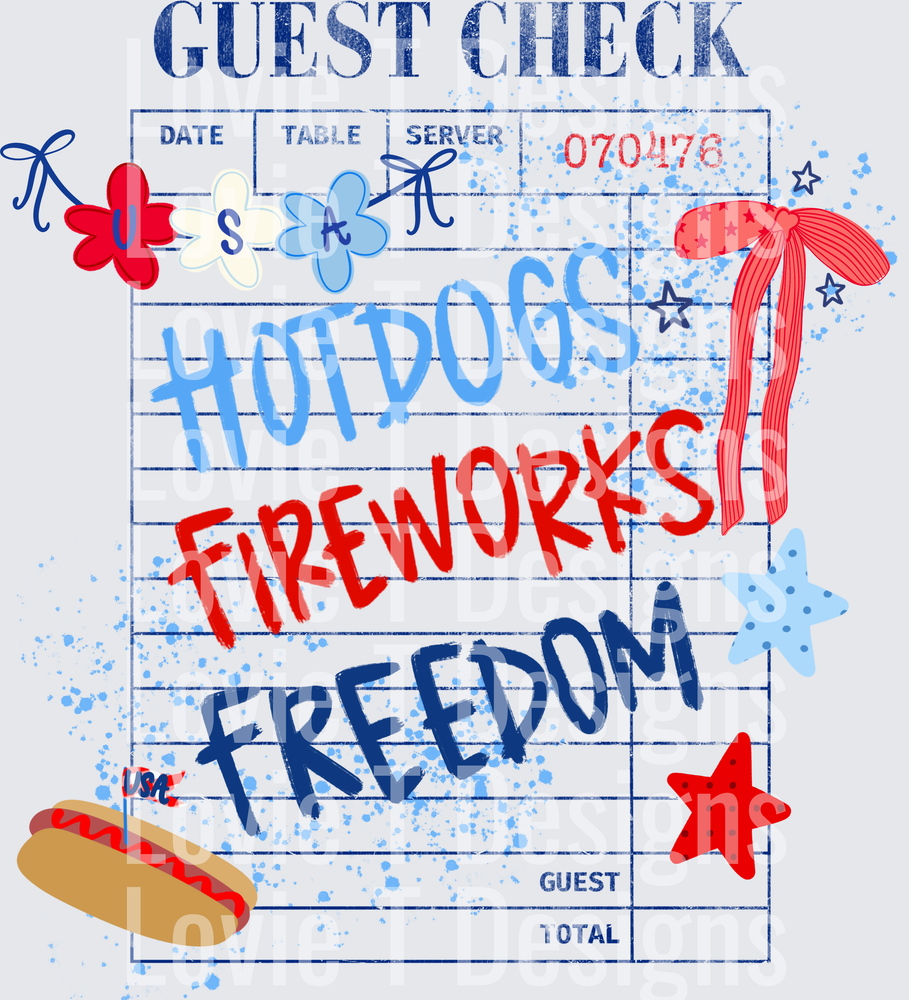 Guest Check Freedom Bow DTF transfer design