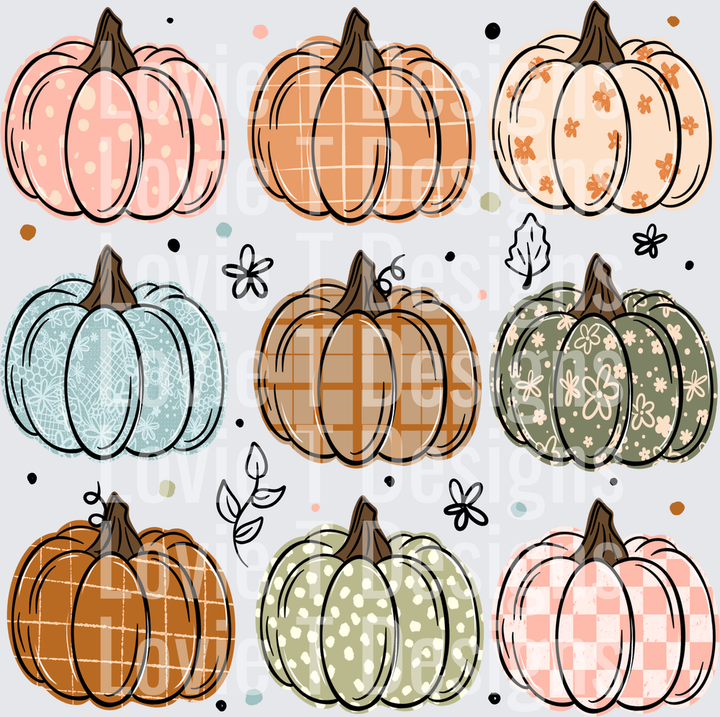 Patterned Pumpkins fall DTF transfer design
