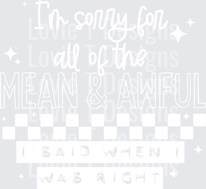 Mean and Awful Things White Halloween DTF transfer design