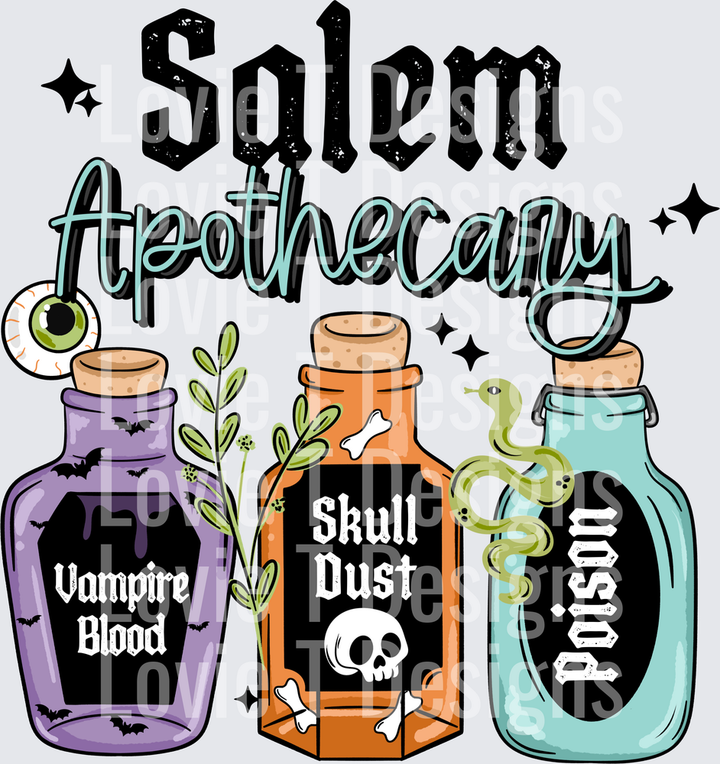 Salem Apothecary Black Halloween DTF transfer design