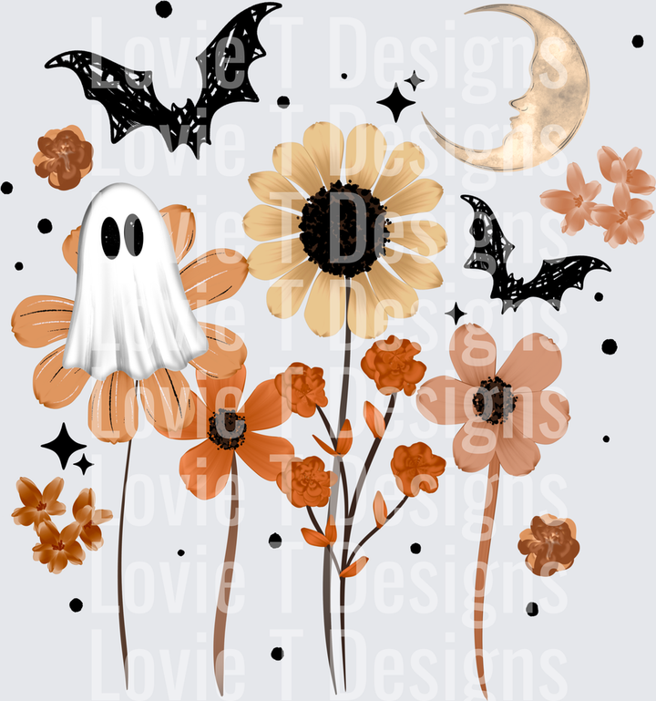 FLORAL GHOSTIE Halloween DTF transfer design