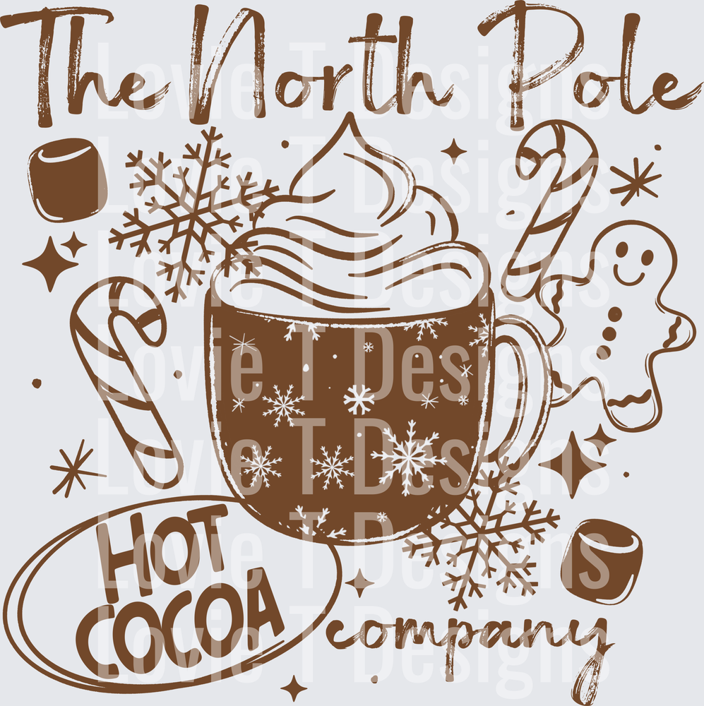 The North Pole Hot Cocoa Company (Brown) DTF transfer design