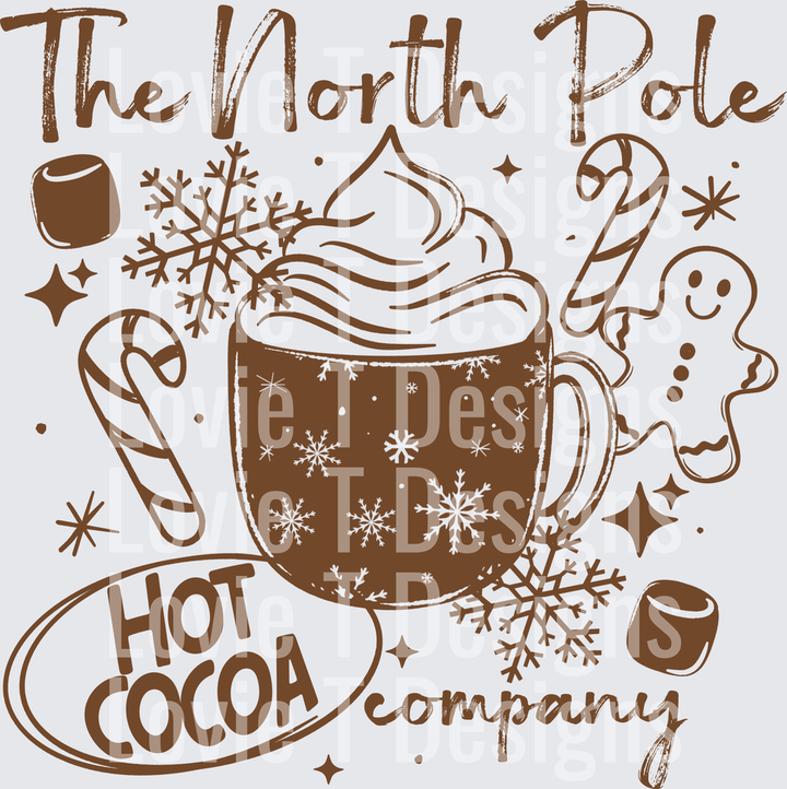The North Pole Hot Cocoa Company (Brown) DTF transfer design