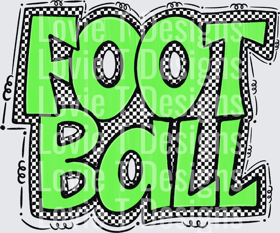 Bold Green Graffiti Football Text with Black and White Checker Border Preppy Star Football