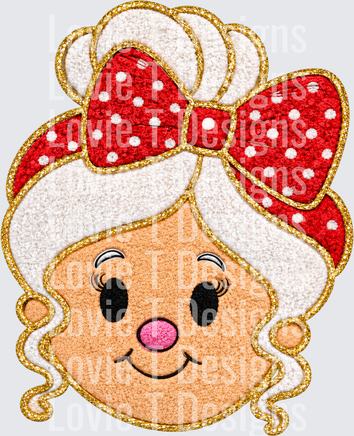 Mrs Claus Faux Embroidery DTF transfer