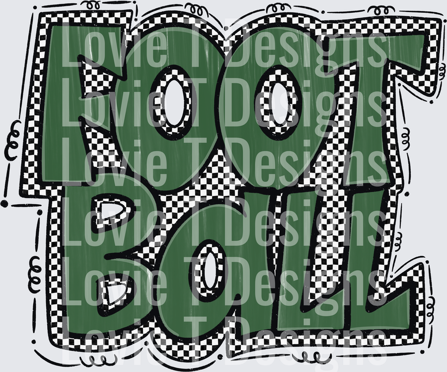 Preppy Football Green and Black Checkered Bold Bubble Letter Typography