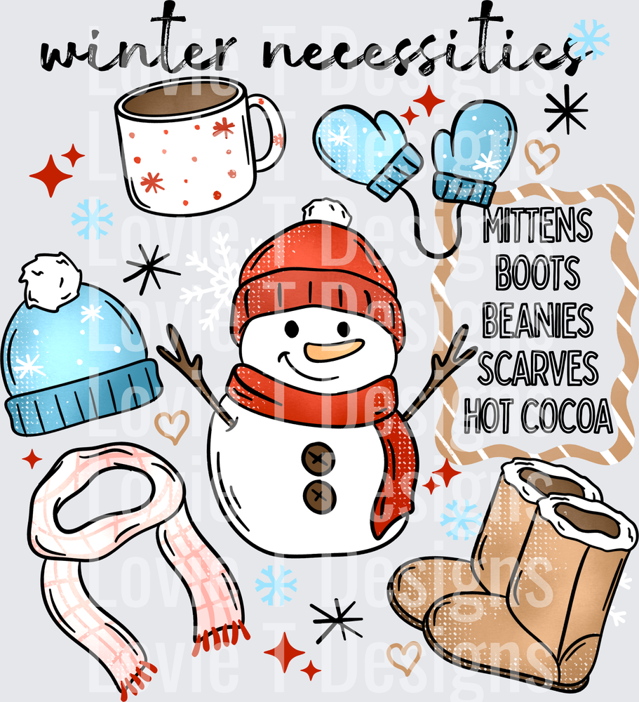 Winter Necessities Snowman DTF transfer design