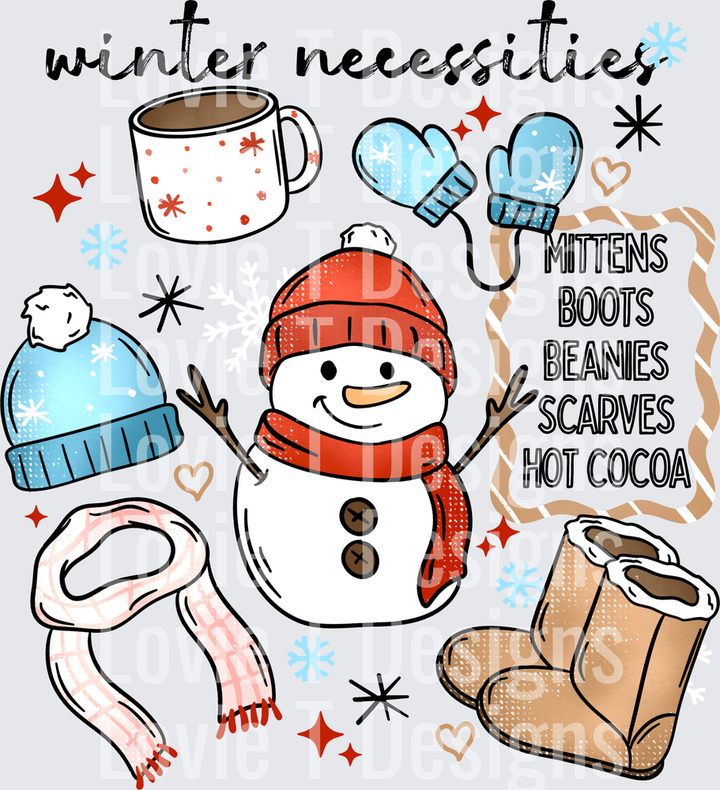 Winter Necessities Snowman DTF transfer design