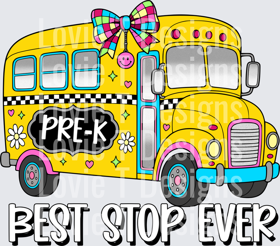 Pre-K Best Stop Ever Colorful School Bus with Bow