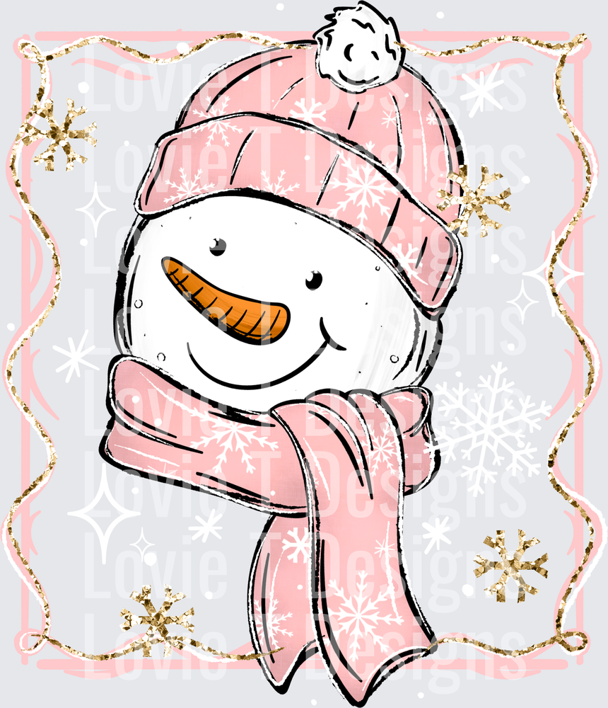 Pink Snowman Frame DTF transfer design
