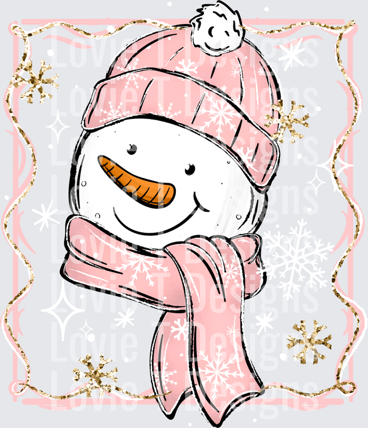 Pink Snowman Frame DTF transfer design