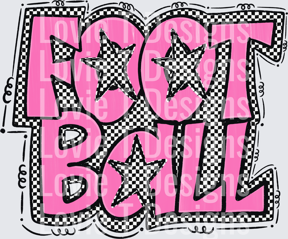Preppy Star Football Pink Checkered Bold Graffiti Lettering with Black and White Stars