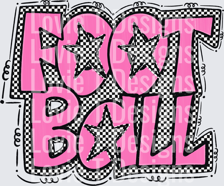 Preppy Star Football Pink Checkered Bold Graffiti Lettering With Black And White Stars football DTF transfer design