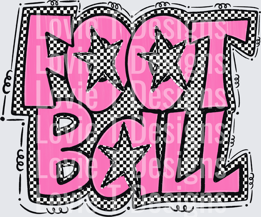 Preppy Star Football Pink Checkered Bold Graffiti Lettering with Black and White Stars
