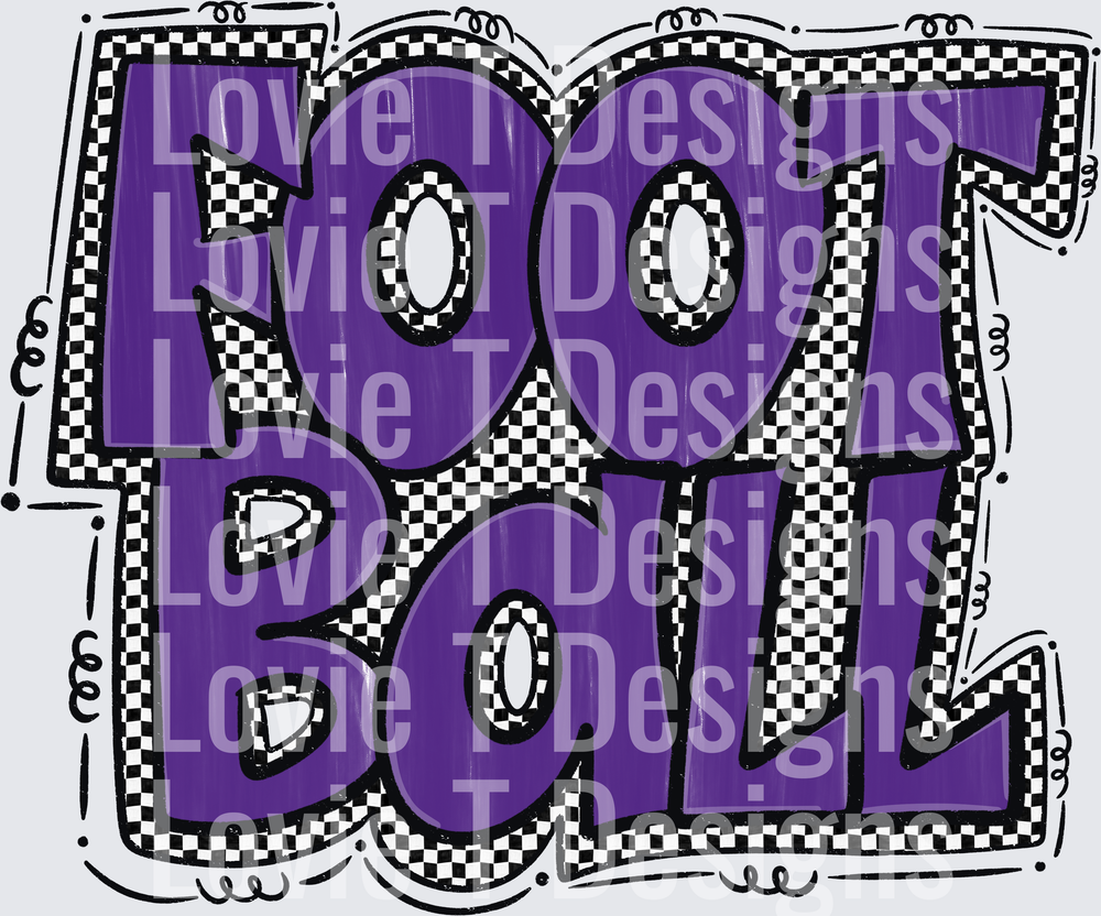 Purple Bold Football Text with Black and White Checker Pattern Border Preppy Star Football