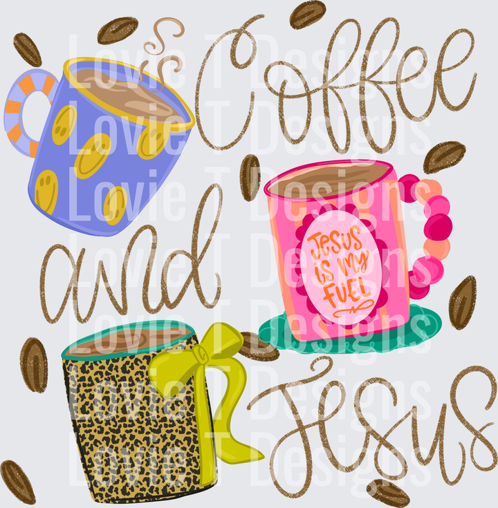 COFFEE AND JESUS Faith DTF transfer design