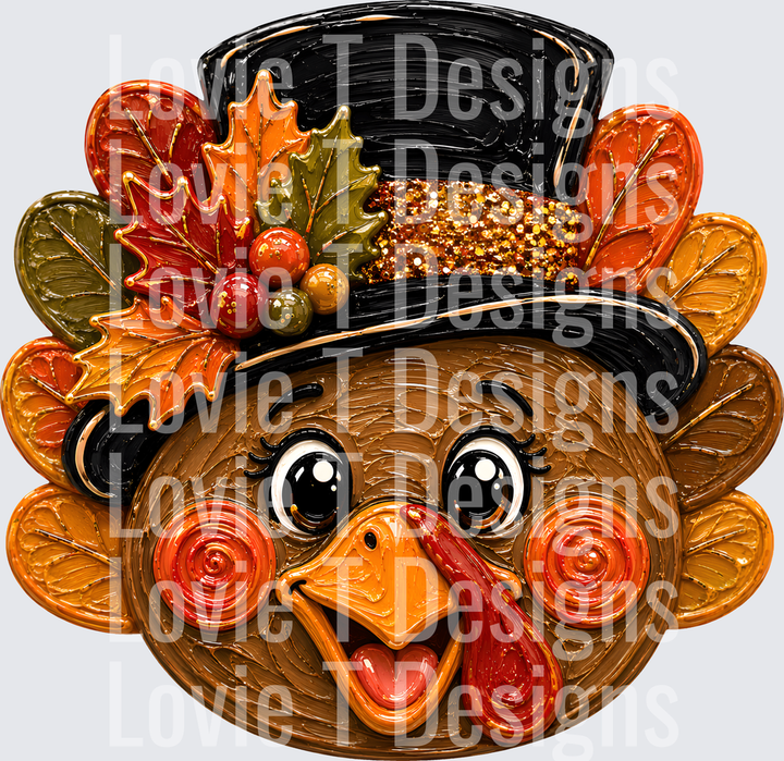 Turkey Faux Painted Thanksgiving DTF transfer design