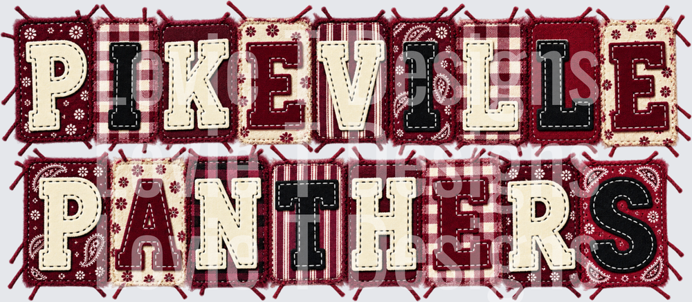Pikeville Panthers - Maroon Black and Cream Patchwork Varsity Lettering