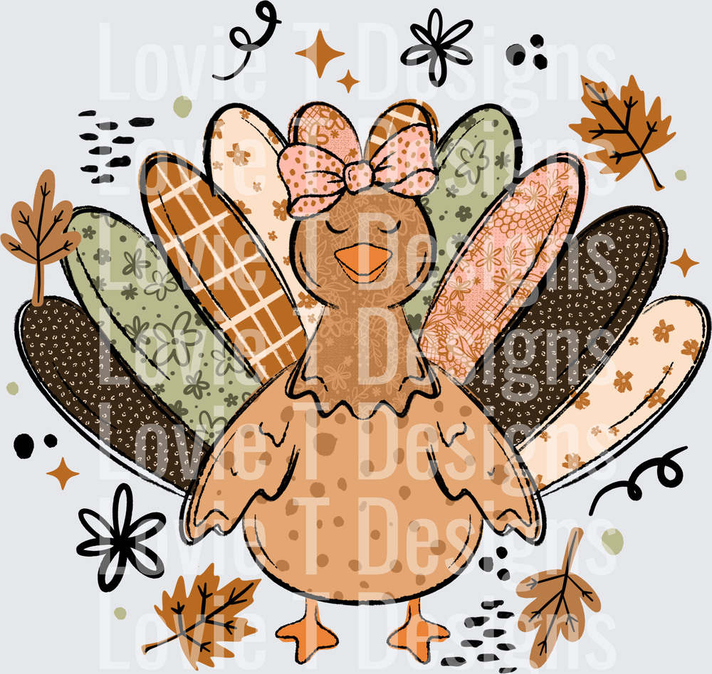 Patterned Turkey fall DTF transfer design