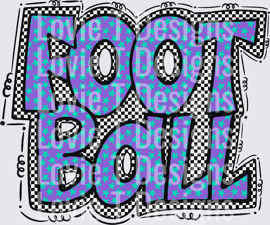 Preppy Football Purple Teal Checkered Bold Retro Groovy Typography
