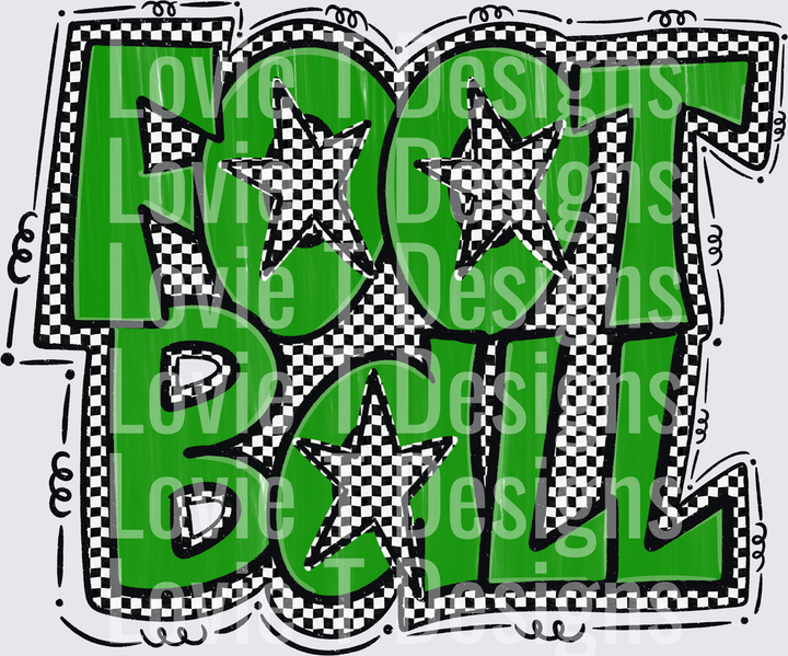 Preppy Star Football Green Graffiti Bold Lettering Checkered Stars Doodle Border football DTF transfer design