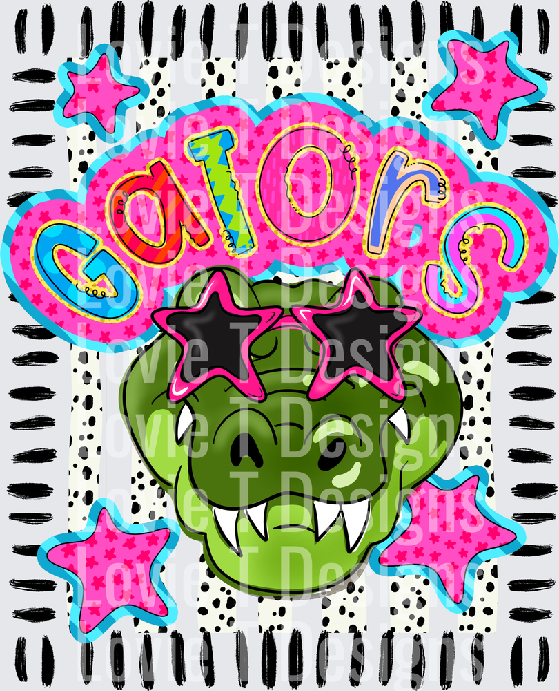 DOODLE STAR SUNGLASSES ALLIGATOR mascot DTF transfer design