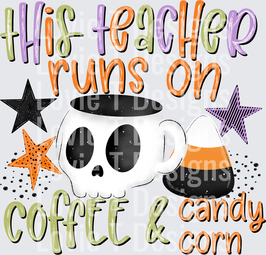 This Teacher Runs On Coffee And Candy Corn Halloween Skull Mug