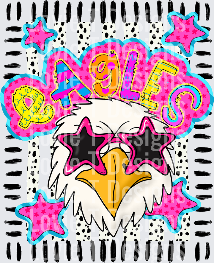 DOODLE STAR SUNGLASSES EAGLE mascot DTF transfer design