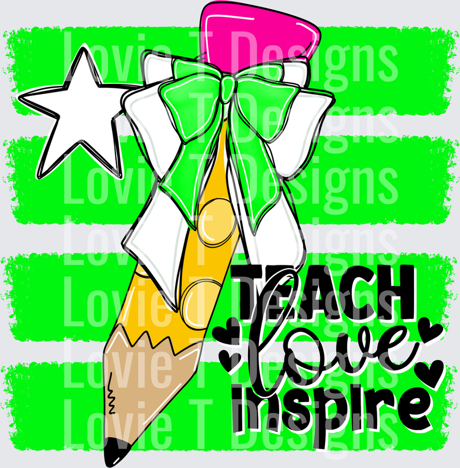 Teach Love Inspire Pencil Bow Green Stripe Teacher Design