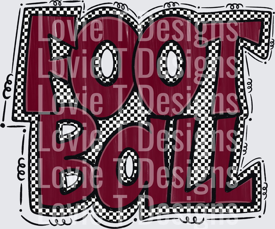 Preppy Football Bold Maroon Chunky Block Letter Typography with Black and White Checkered Border Doodle Frame