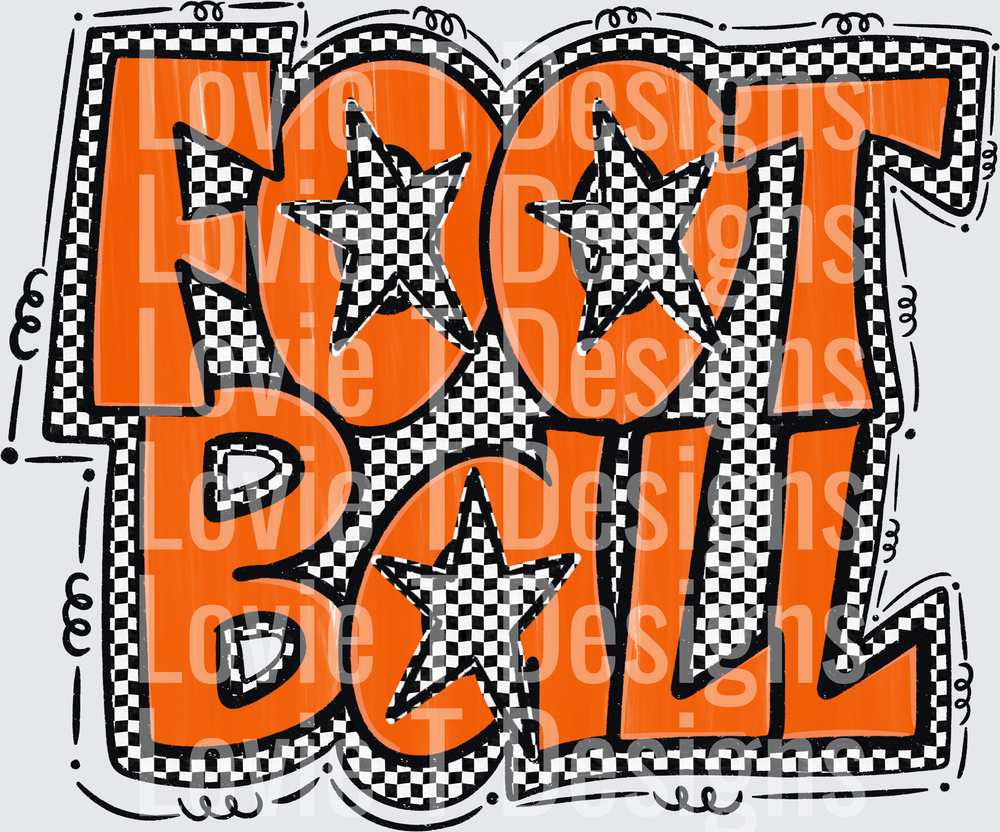 Preppy Star Football Bold Orange Checkered Retro Groovy Bubble Letter Typography with Stars