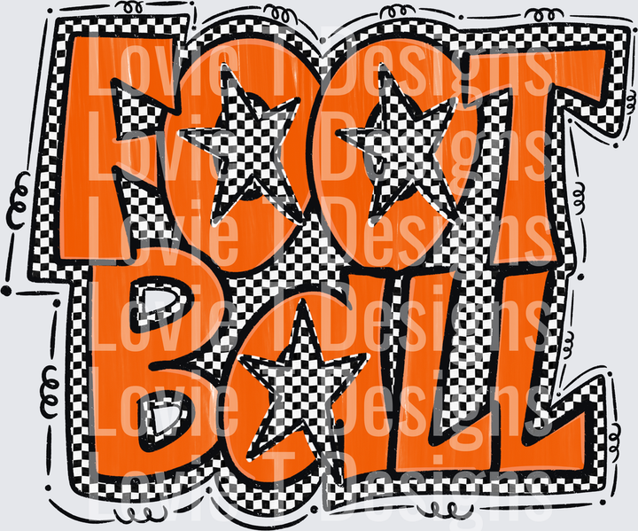 Preppy Star Football Bold Orange Checkered Retro Groovy Bubble Letter Typography With Stars football DTF transfer design