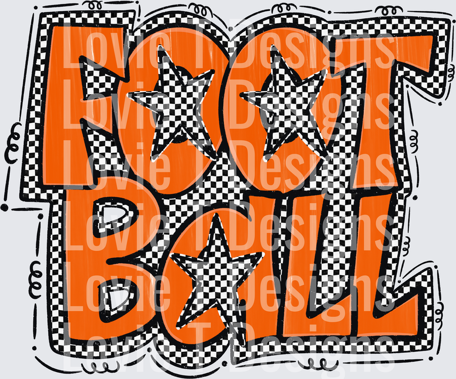 Preppy Star Football Bold Orange Checkered Retro Groovy Bubble Letter Typography with Stars
