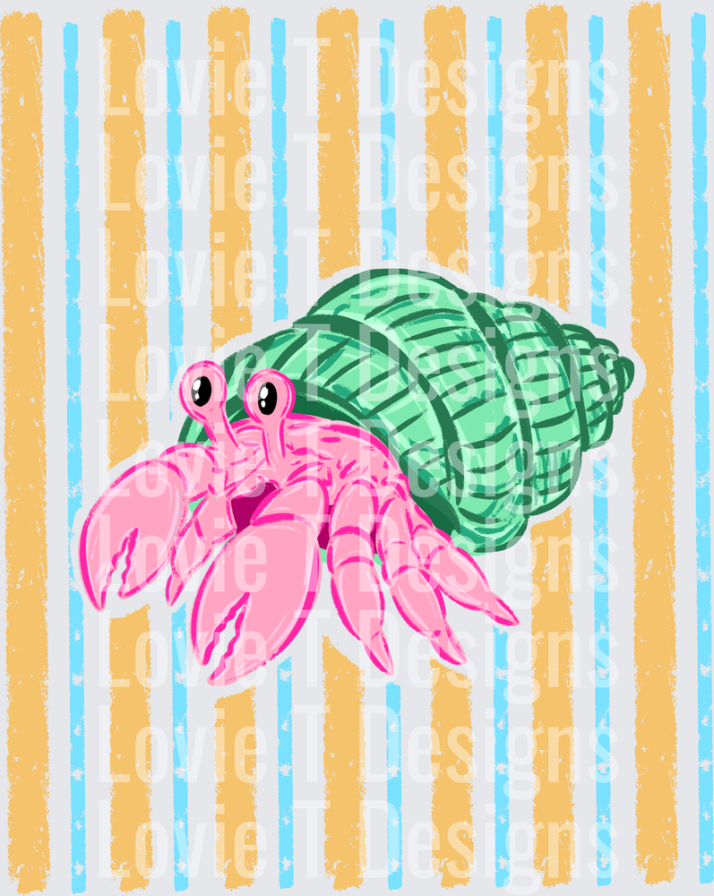 Beachy Hermit Crab with Stripes summer DTF transfer design
