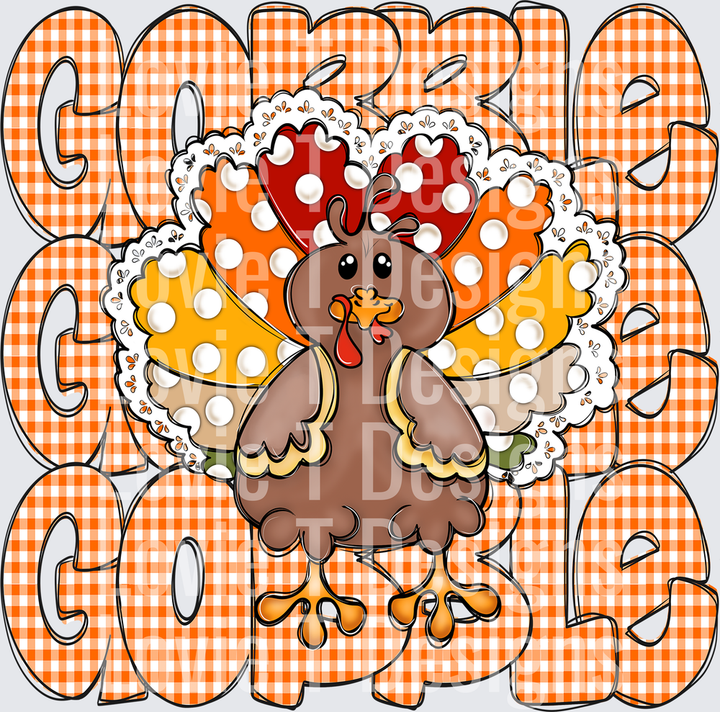 Gobble Gobble Gobble Turkey Stack Thanksgiving DTF transfer design
