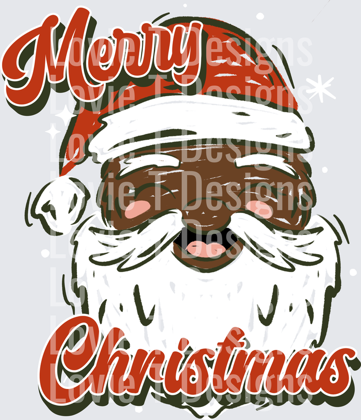 Sketch Santa Merry Christmas (Dark Skin Tone) DTF transfer design