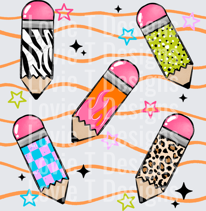 COLORFUL PENCILS back to school DTF transfer design